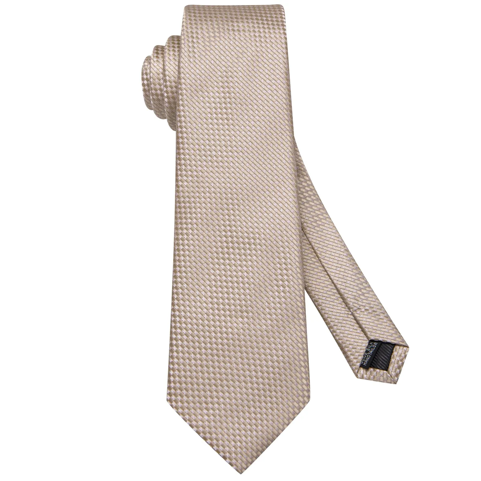 Hi-Tie Light Tan Plaid Silk Mens Tie Handkerchief Cufflinks Set