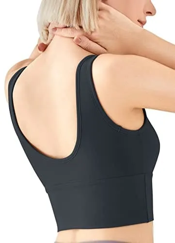 High Neck Longline Sports Bras for Women High Impact Full Coverage Sports Bra Padded Yoga Gym Tops Workout Crop Tank