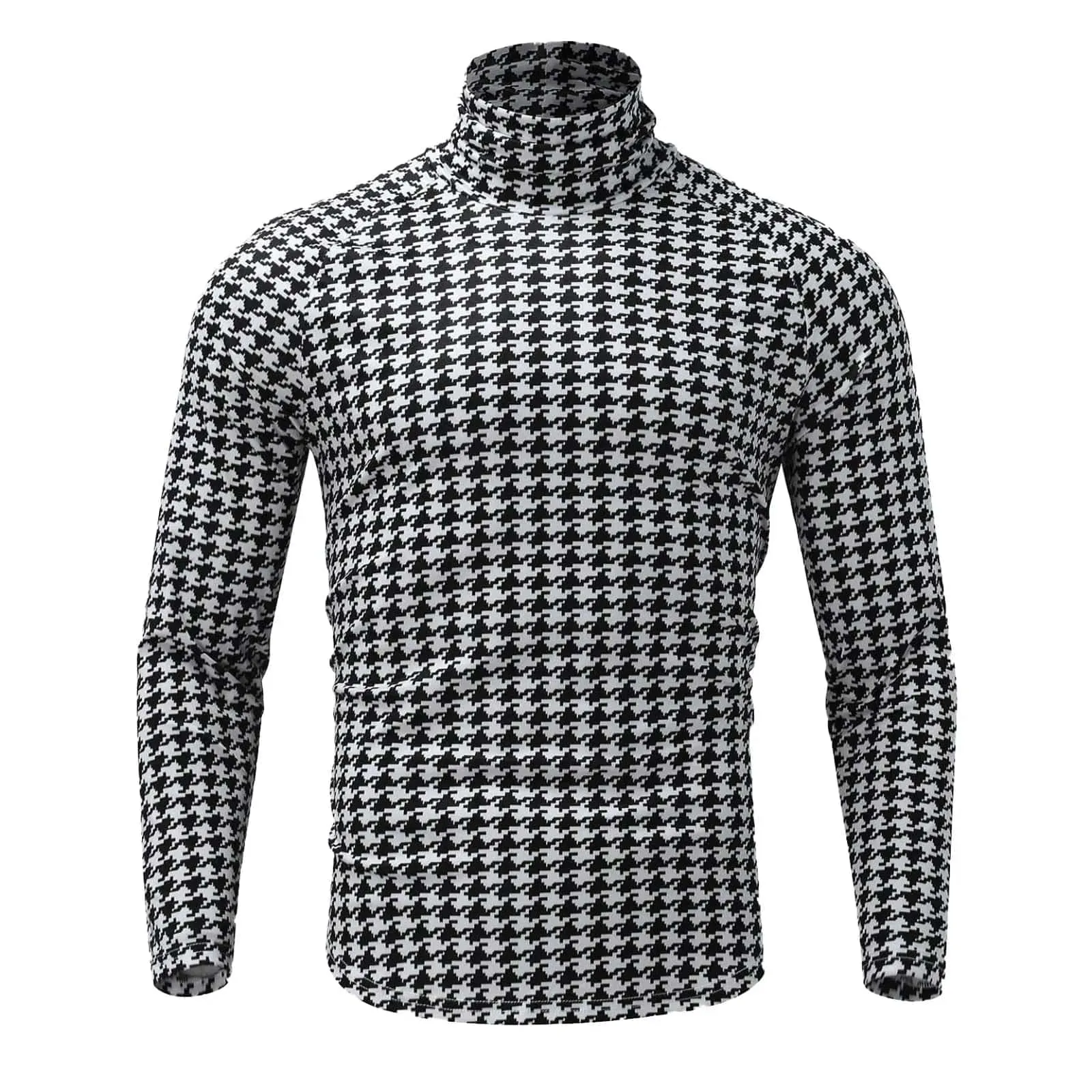 Hip Hop Streetwear: Men's Plaid Turtleneck Slim Long Sleeve Pullover Sweater