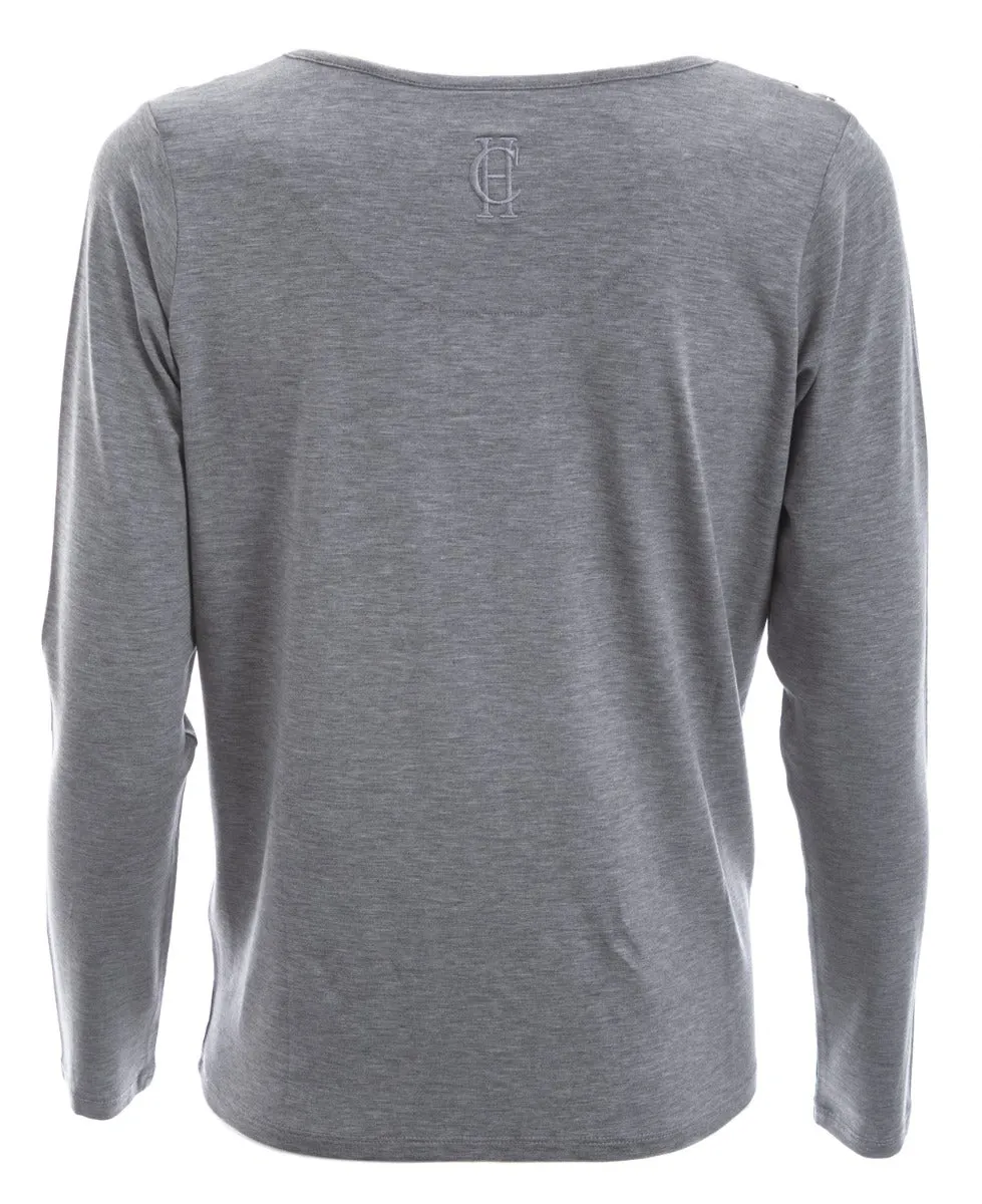 Holland Cooper Long Sleeve Vee Neck Tee in Grey Marle