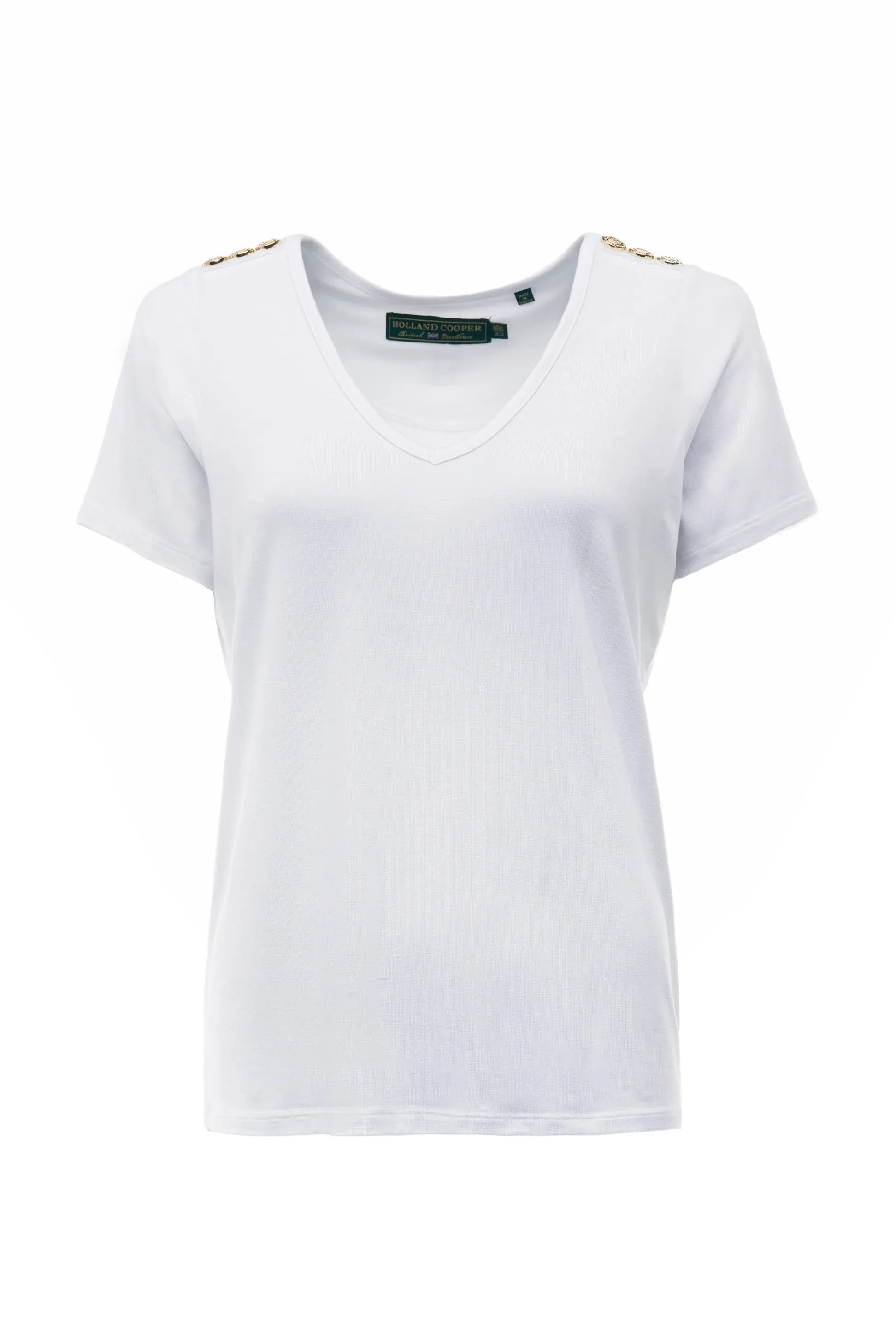 Holland Cooper Relax Fit V Neck Tee in White