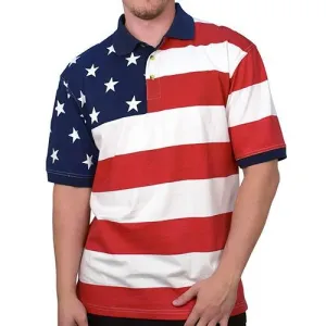 Horizontal American Flag Patriotic Mens Polo Shirt