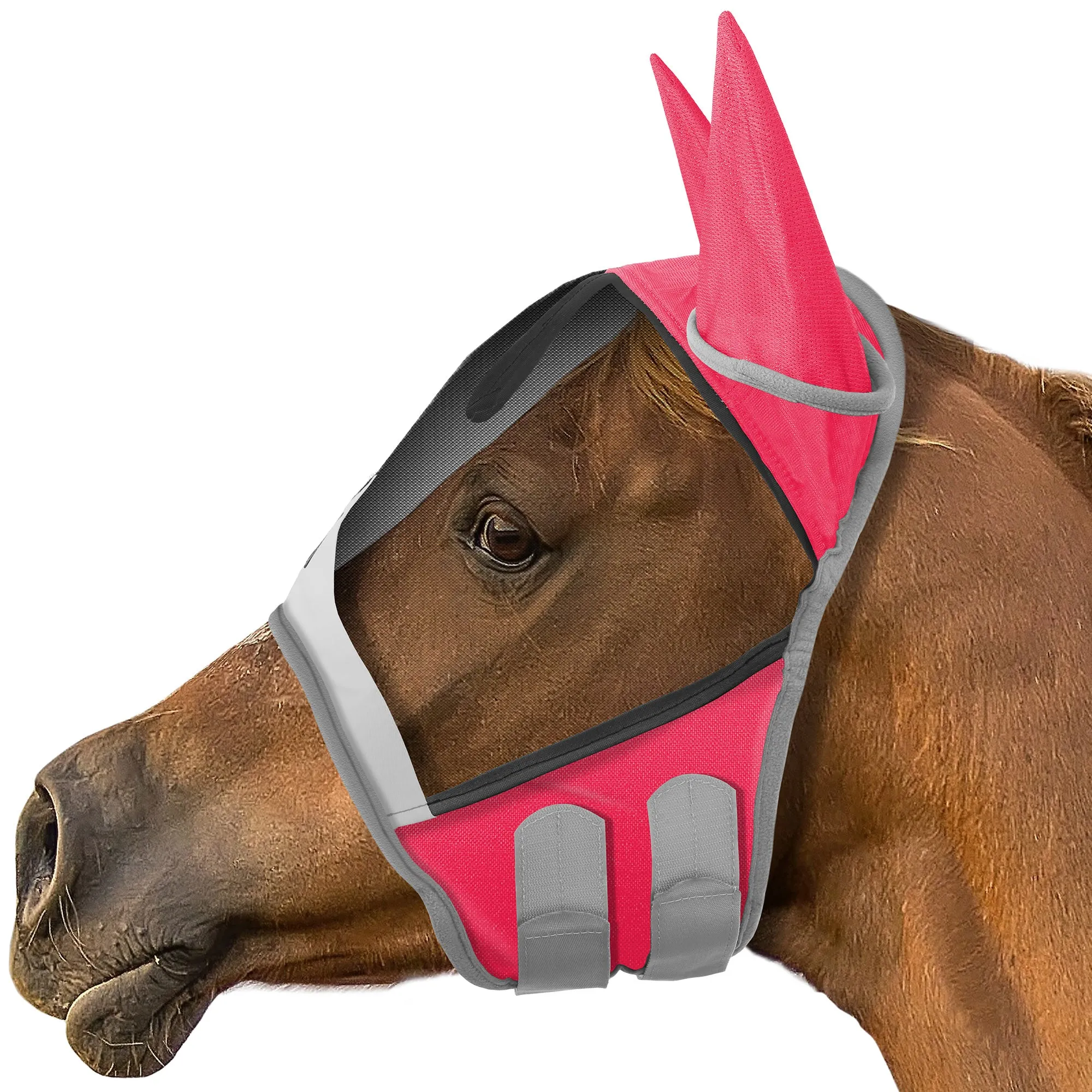 Horse Equine Fly Mask with Ear Protection - Fleece Padding, Fine Mesh