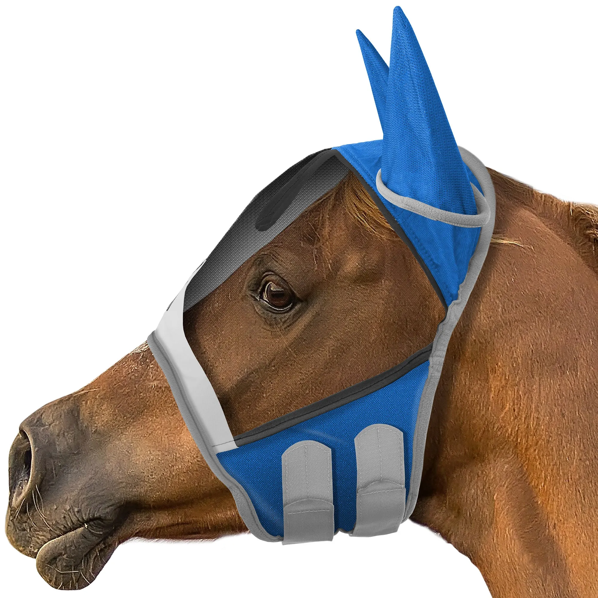 Horse Equine Fly Mask with Ear Protection - Fleece Padding, Fine Mesh