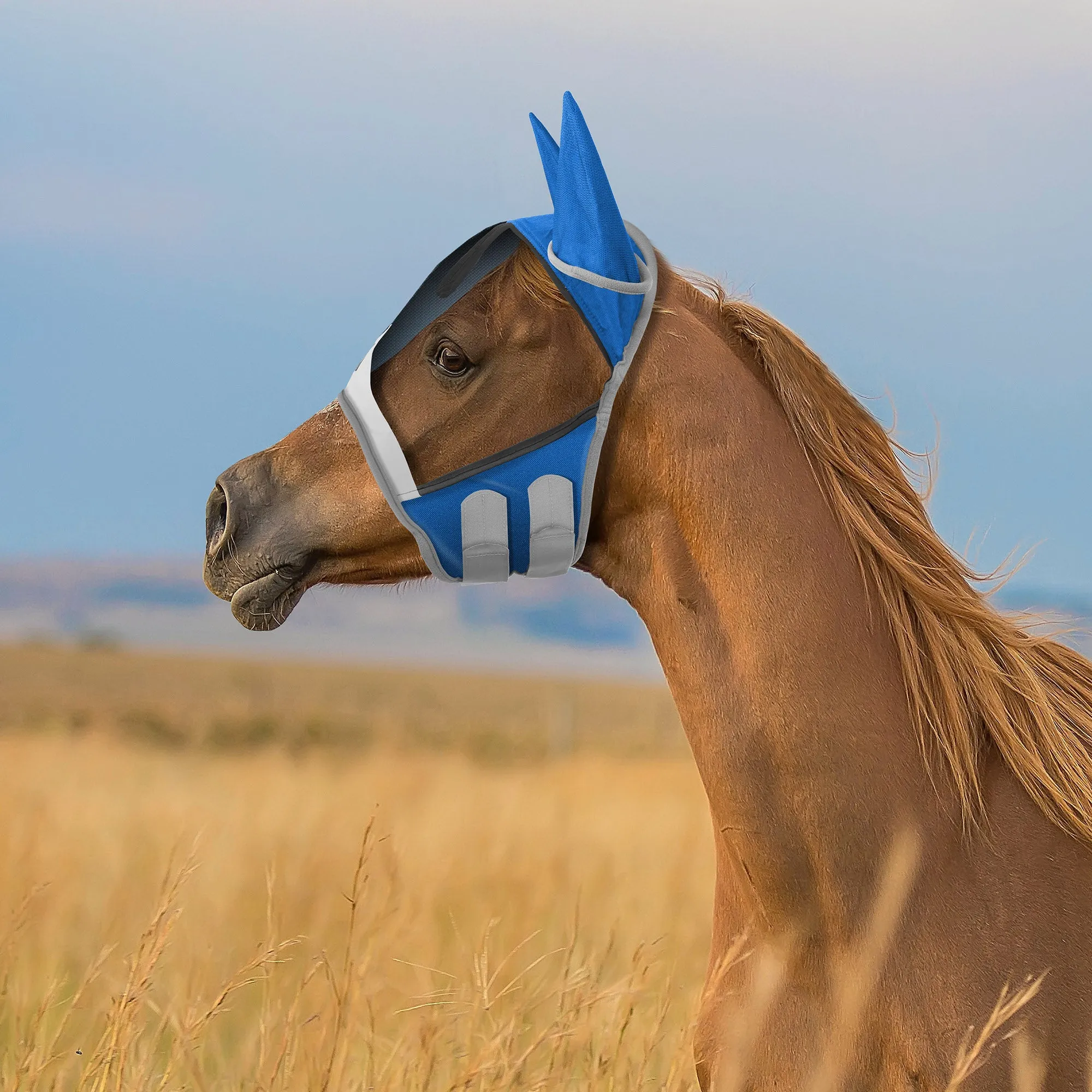 Horse Equine Fly Mask with Ear Protection - Fleece Padding, Fine Mesh