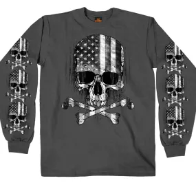 Hot Leathers GMS2391 Men’s ‘Flag Skull’ Long Sleeve Charcoal Shirt