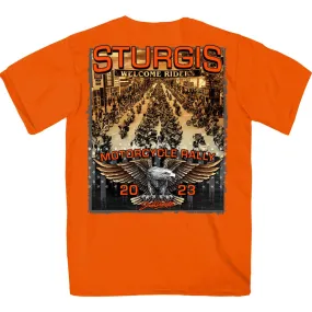 Hot Leathers SPB1083 Men’s Orange Sturgis 2023 Main Street T-Shirt