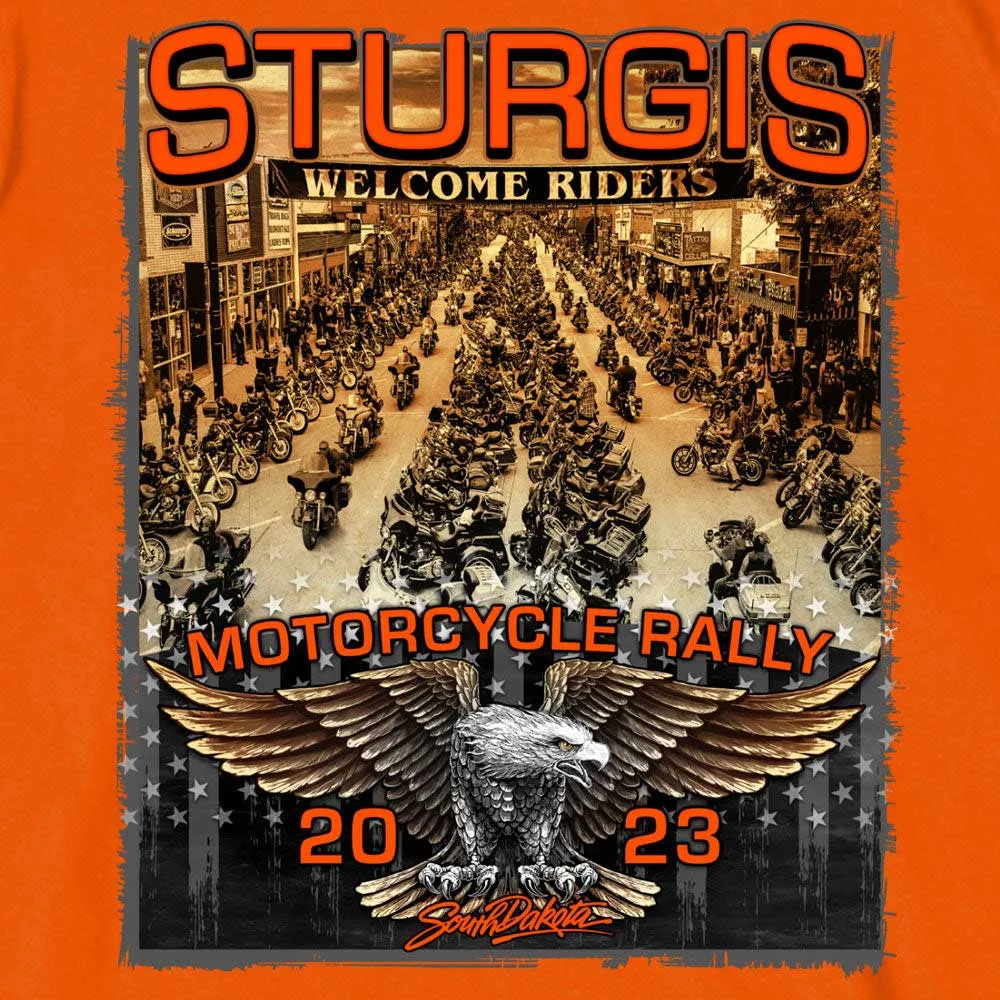 Hot Leathers SPB1083 Men’s Orange Sturgis 2023 Main Street T-Shirt