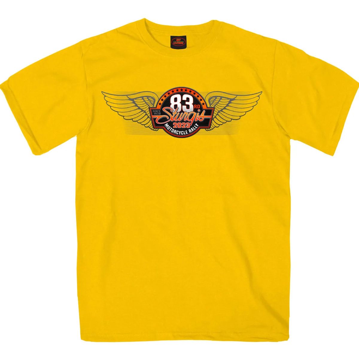 Hot Leathers SPB1092 Men’s Yellow 2023 Sturgis Rally Logo Double Sided T-Shirt