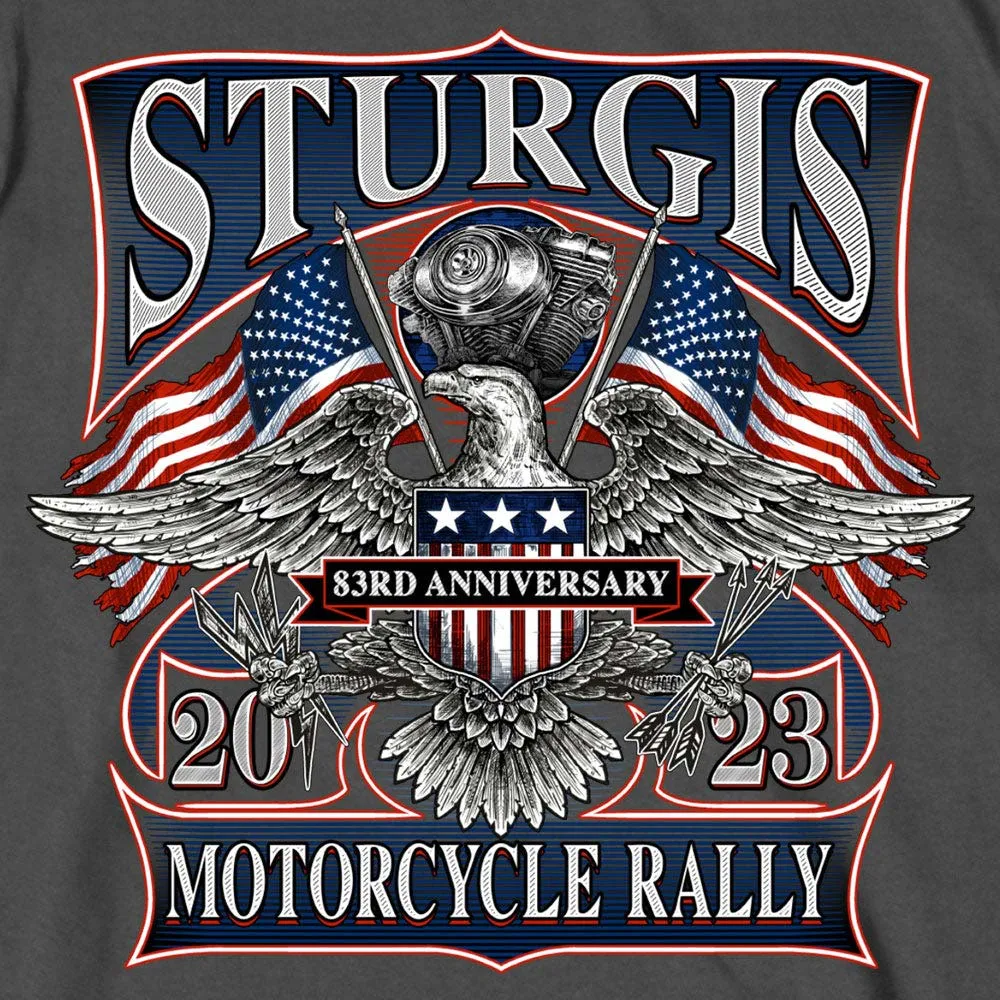 Hot Leathers SPB1105 Men’s 2023 Sturgis Vintage Patriot Charcoal T-Shirt