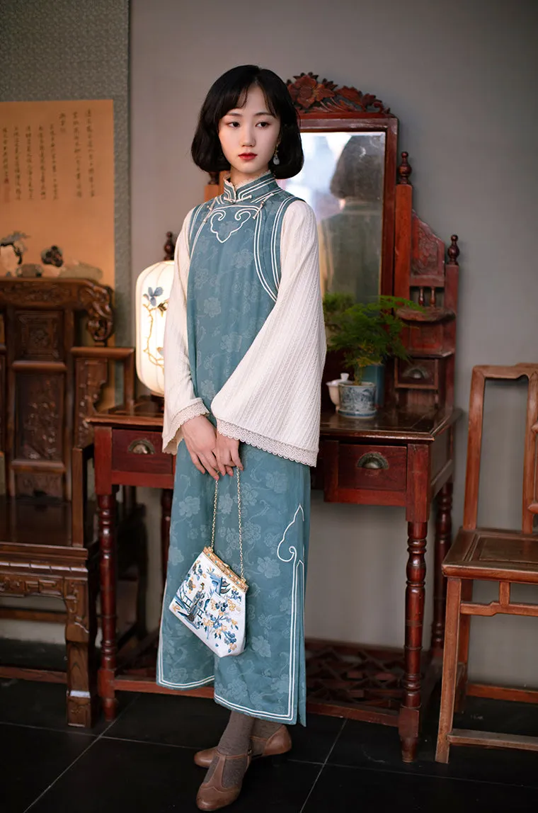 Hui Yin 徽因 1920s Restoration Faux Two-Piece Padded Winter Knit Long Sleeve Qipao