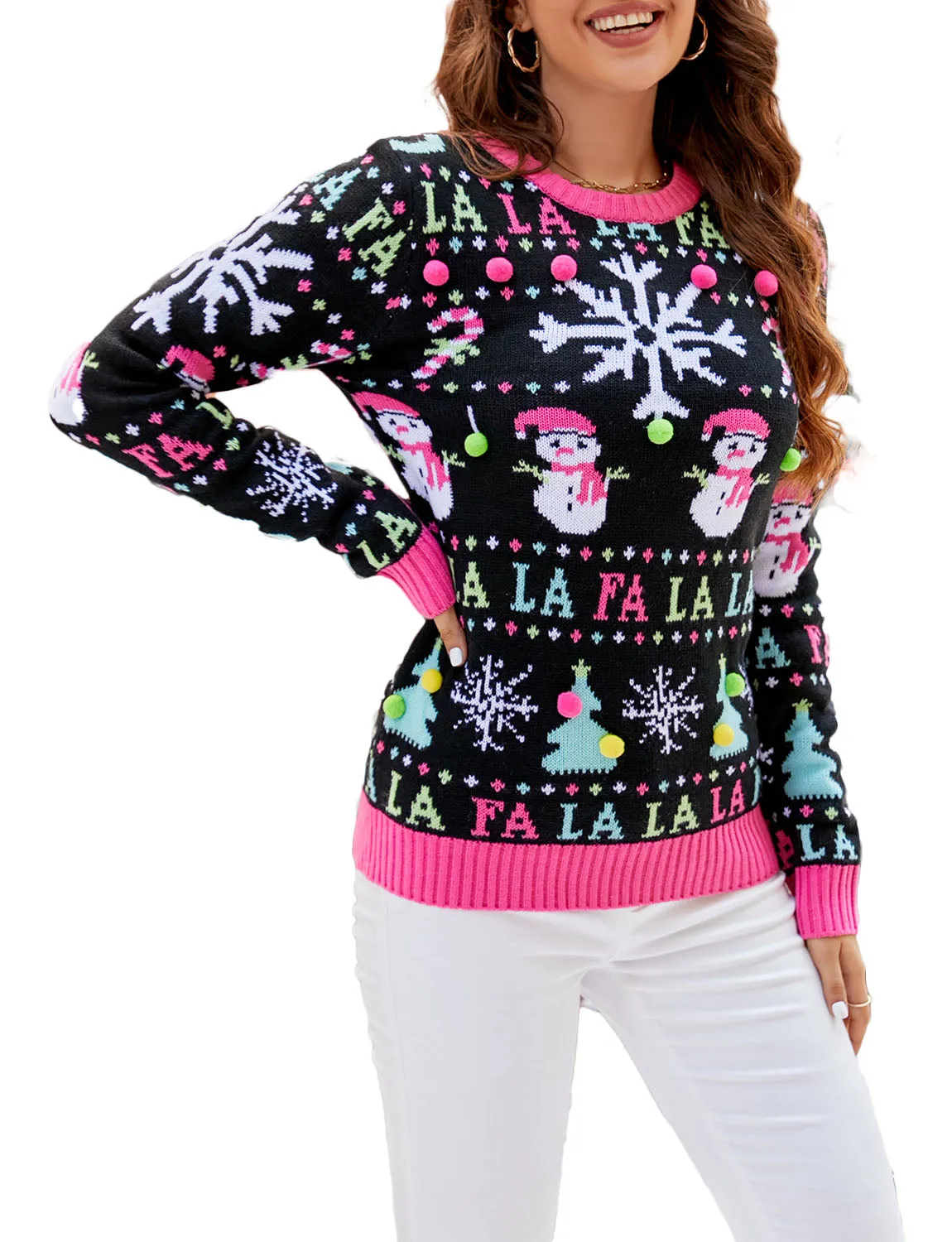 iB-iP Women's Casual Christmas Top Long Sleeve Cozy Pullover Sweater