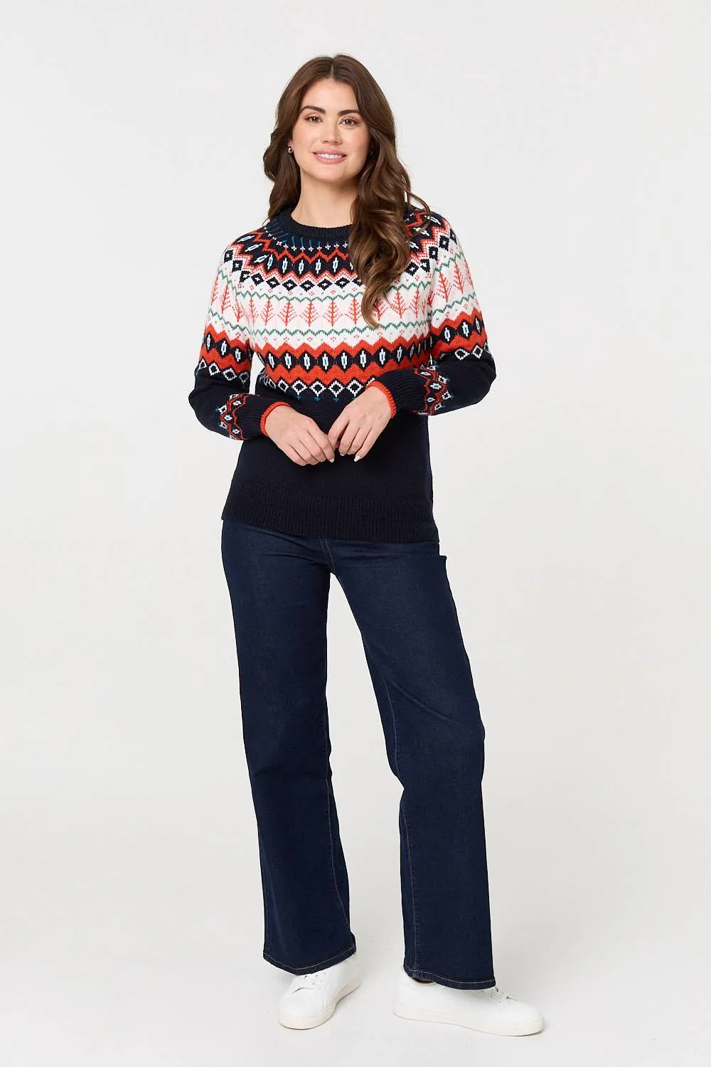 Ikat Print Long Sleeve Knitted Top