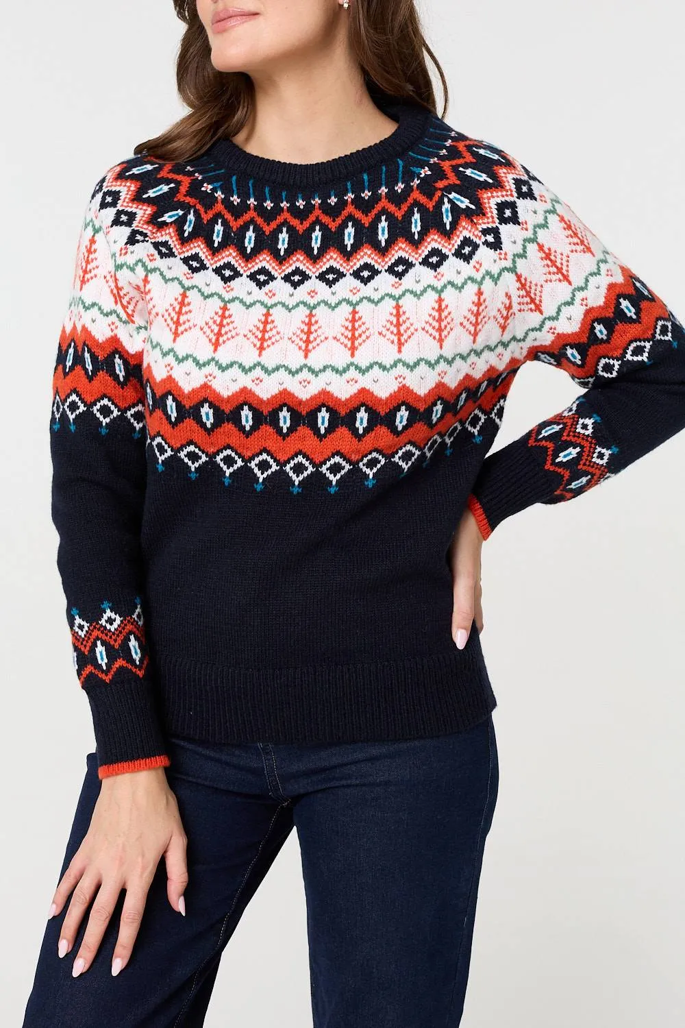 Ikat Print Long Sleeve Knitted Top