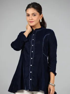 Jashvi Women Blue Velvet Solid A-Line Tunic