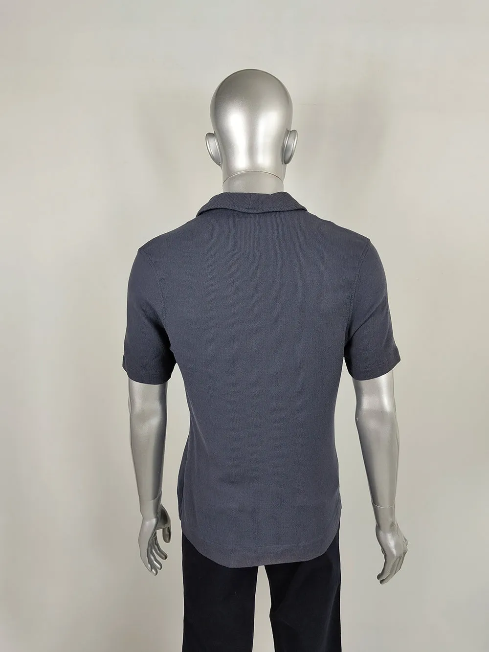 Joe Casely-Hayford Vintage Mens Greyish Navy Blue Knit Polo Top, 1990s