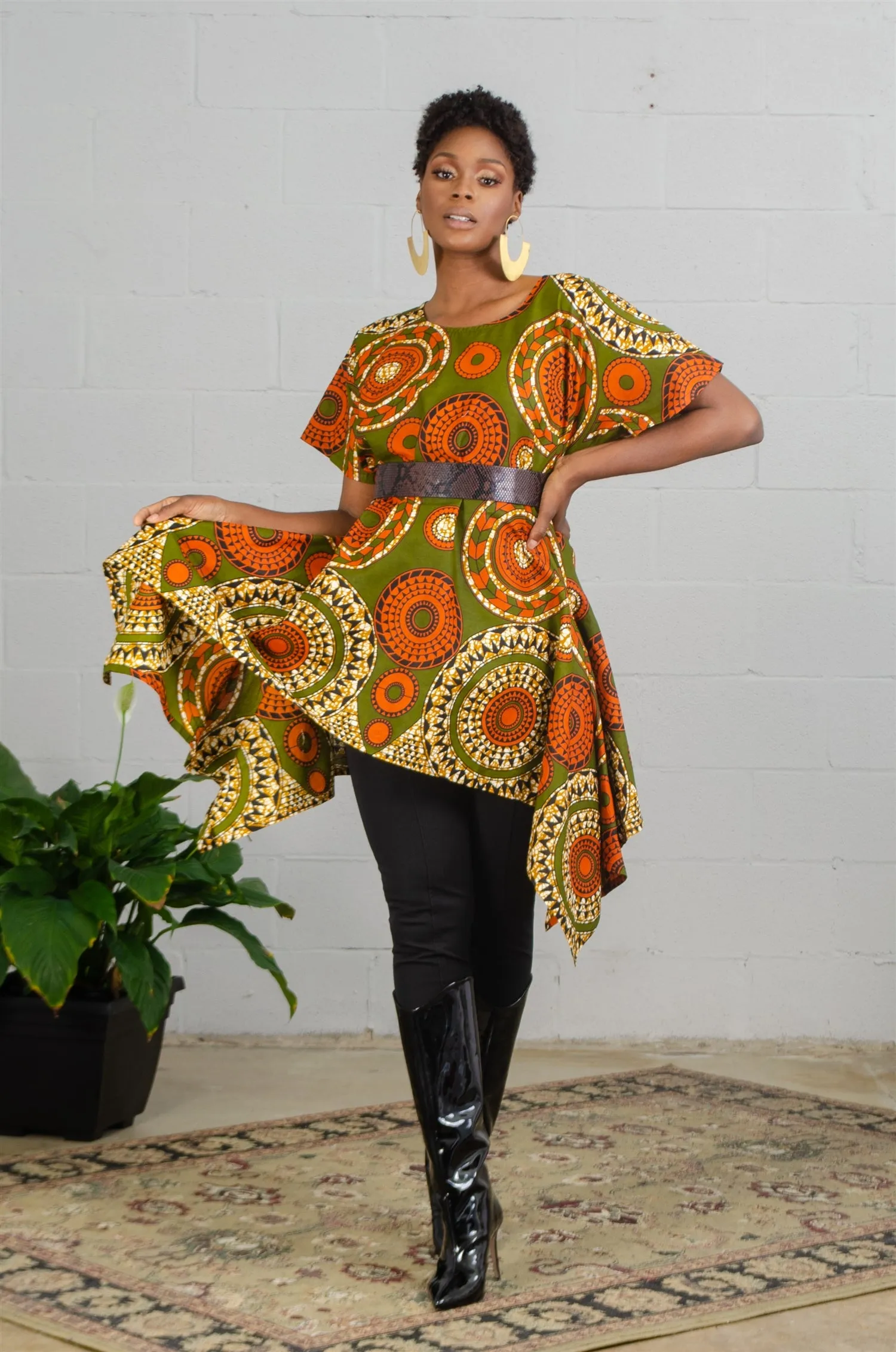 KaraChic 7507 Authentic African Print Sharkbite Tunic Top