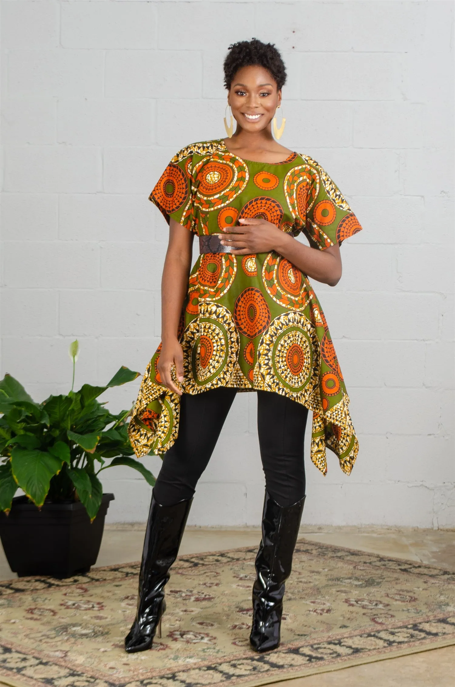 KaraChic 7507 Authentic African Print Sharkbite Tunic Top