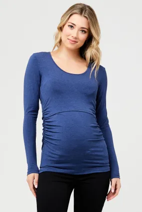 Kate Organic Cotton Maternity Nursing Top in Denim Marle Ripe