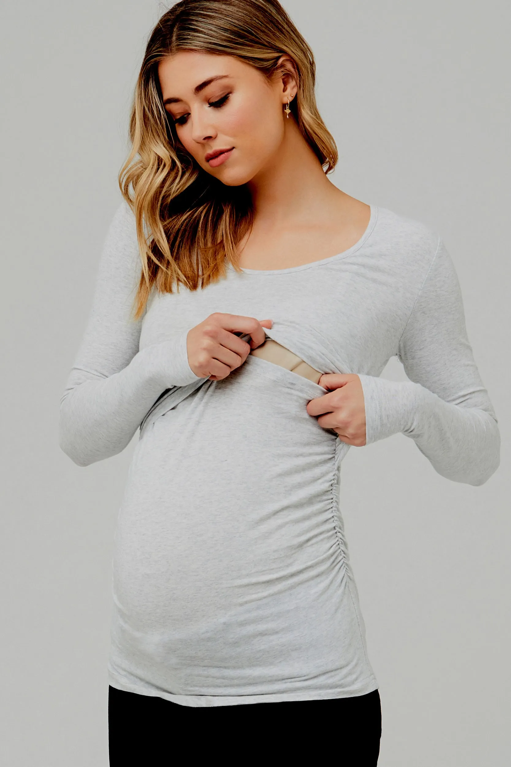 Kate Organic Cotton Maternity Nursing Top in Silver Marle Ripe