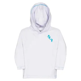 Kids Perf Hood Long Sleeve | White | 2 Logo