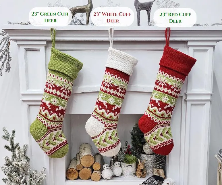 Knit Christmas Stockings Personalized 23" Fair Isle Knitted Deer, Snowflake, Santa, Snowman Custom Holiday Intarsia Family Names