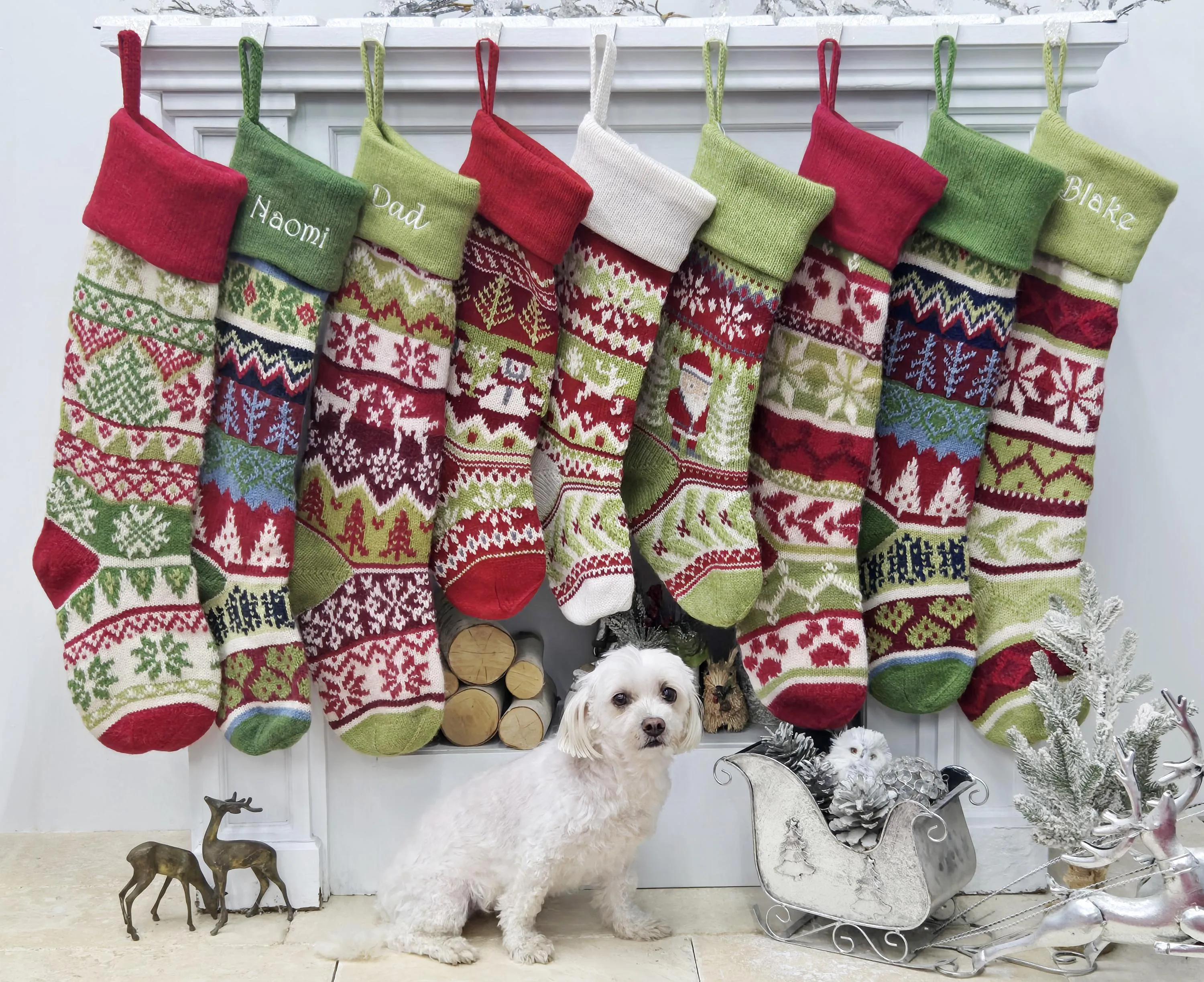 Knit Christmas Stockings Personalized 23" Fair Isle Knitted Deer, Snowflake, Santa, Snowman Custom Holiday Intarsia Family Names