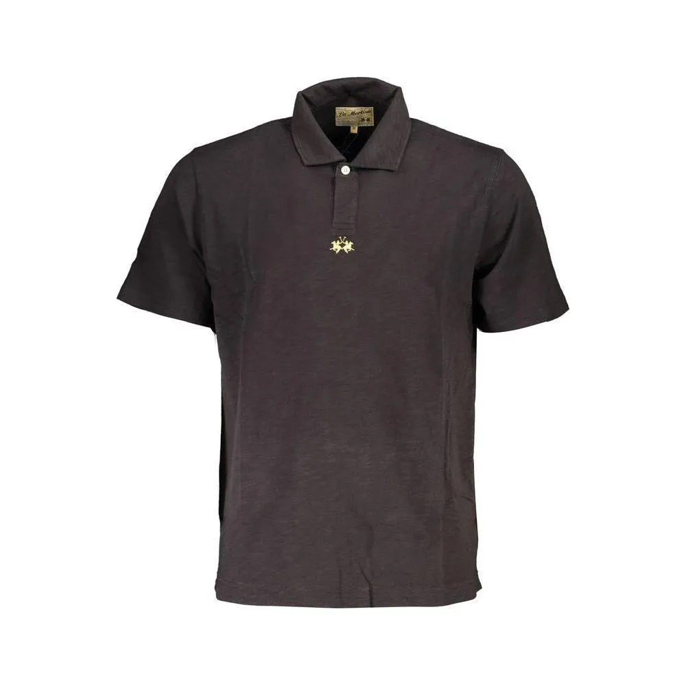 La Martina Elegant Black Cotton Polo Shirt Regular Fit