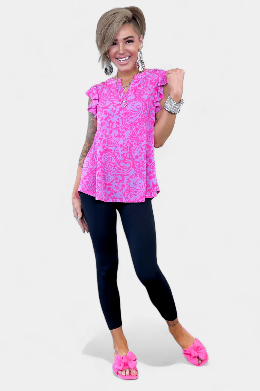 Lavender Paisley Lizzy Flutter Sleeve Top [NO RETURNS]