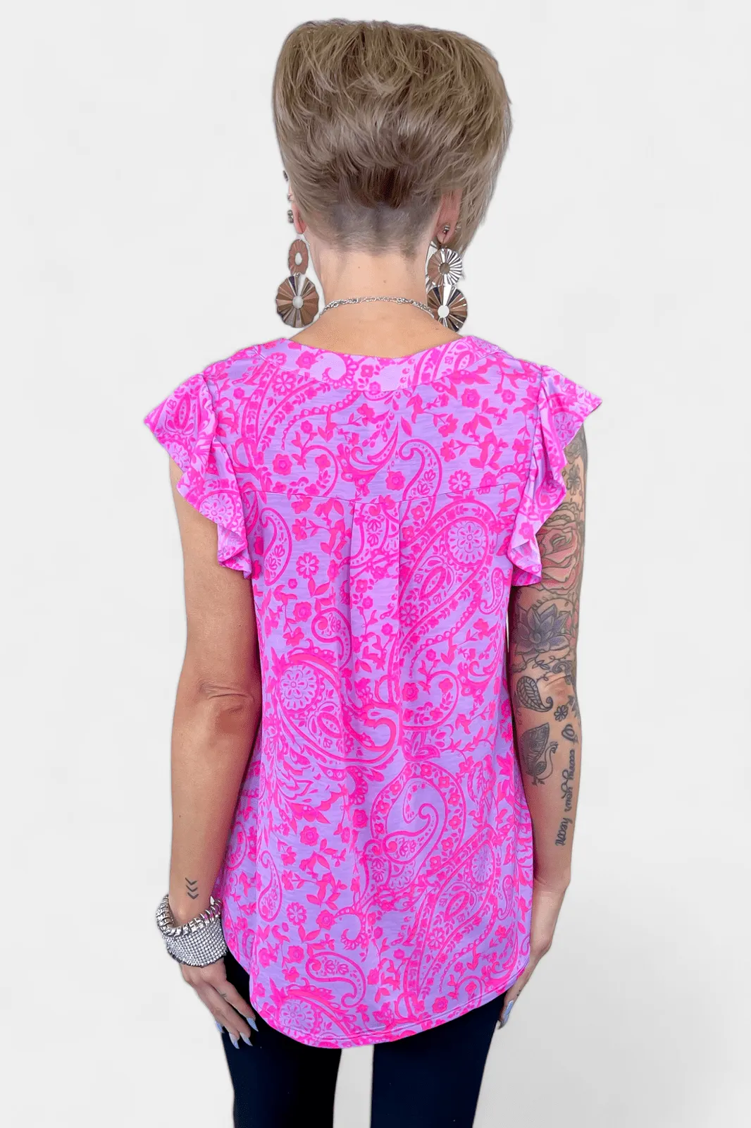 Lavender Paisley Lizzy Flutter Sleeve Top [NO RETURNS]