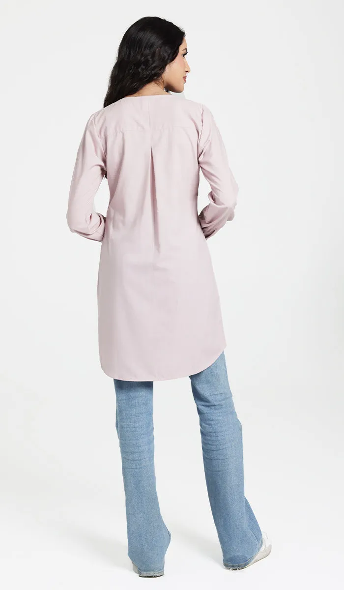 Leah Cotton Feel Long Modest Tunic Dress - Blush - Final Sale