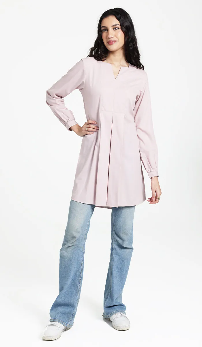 Leah Cotton Feel Long Modest Tunic Dress - Blush - Final Sale