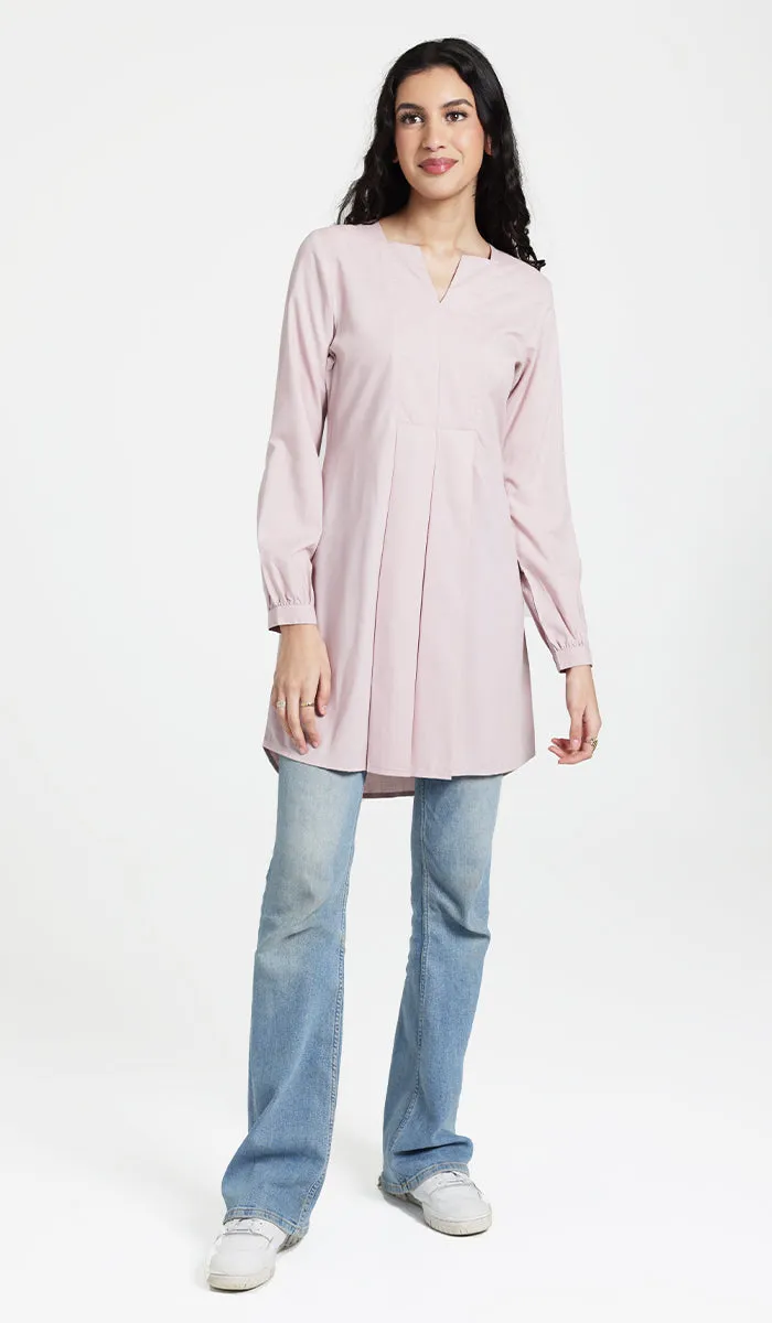 Leah Cotton Feel Long Modest Tunic Dress - Blush - Final Sale