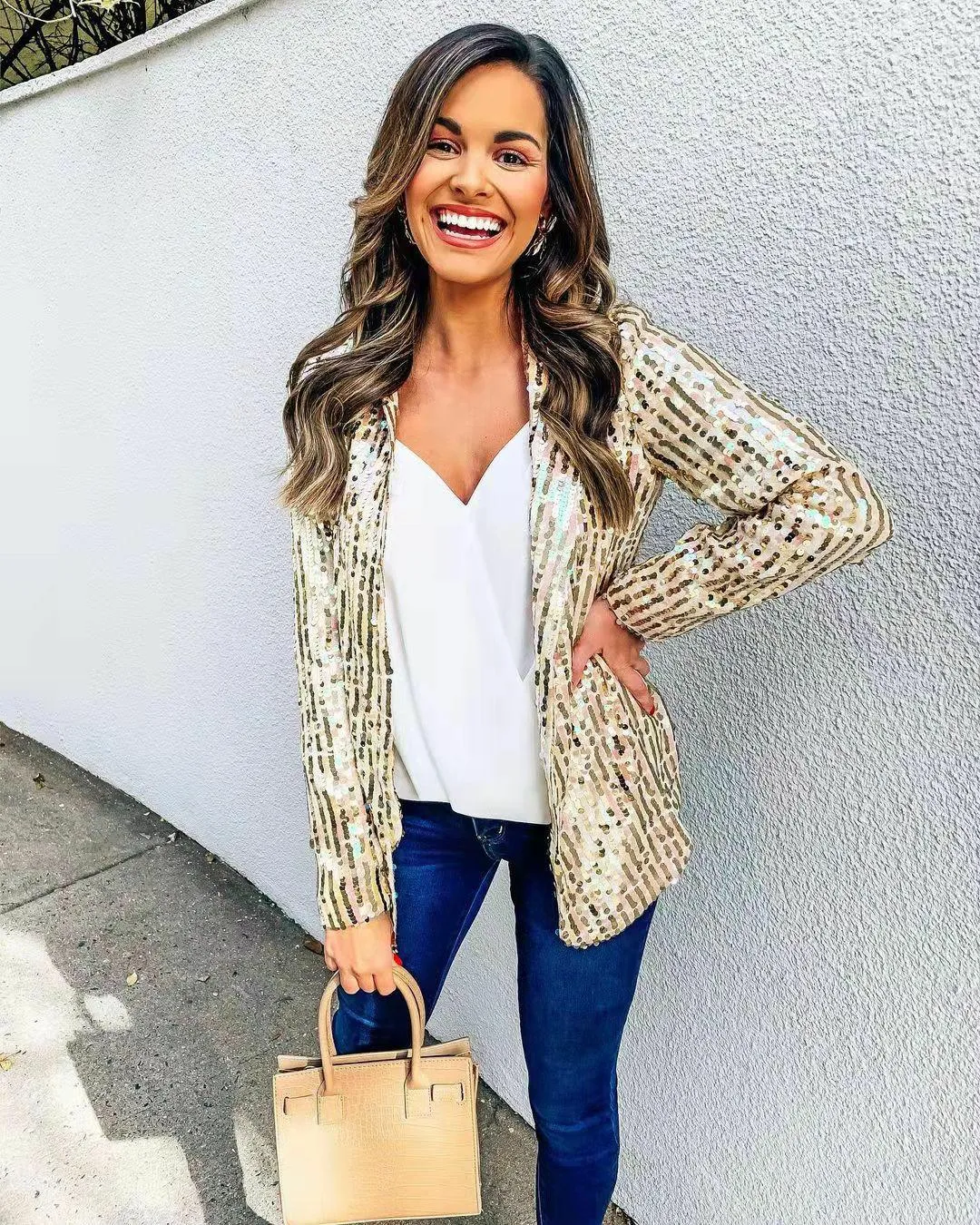 Lightweight Sequin Open Front Blazer