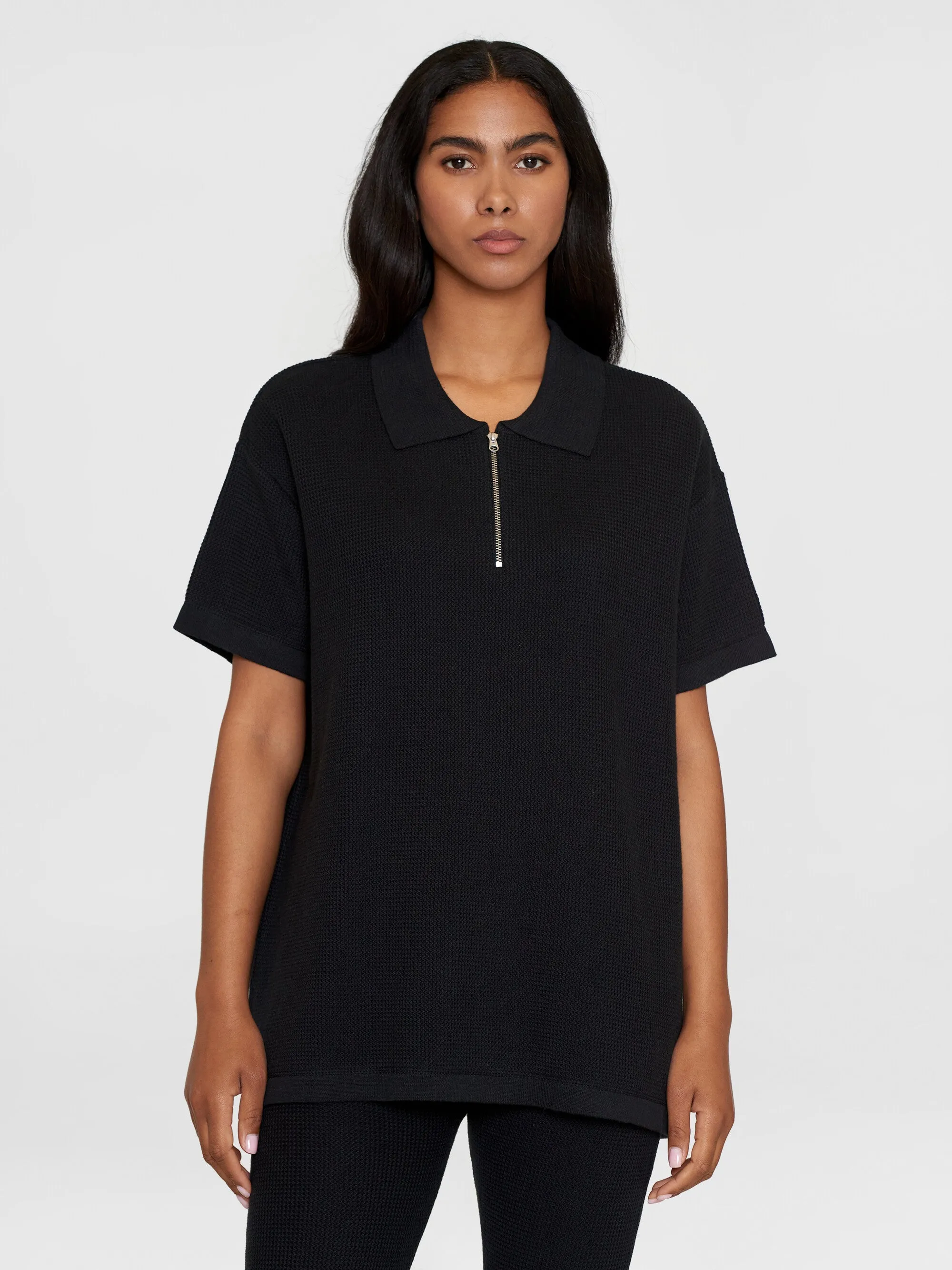 Loose short sleeve polo - GOTS/Vegan - Black Jet