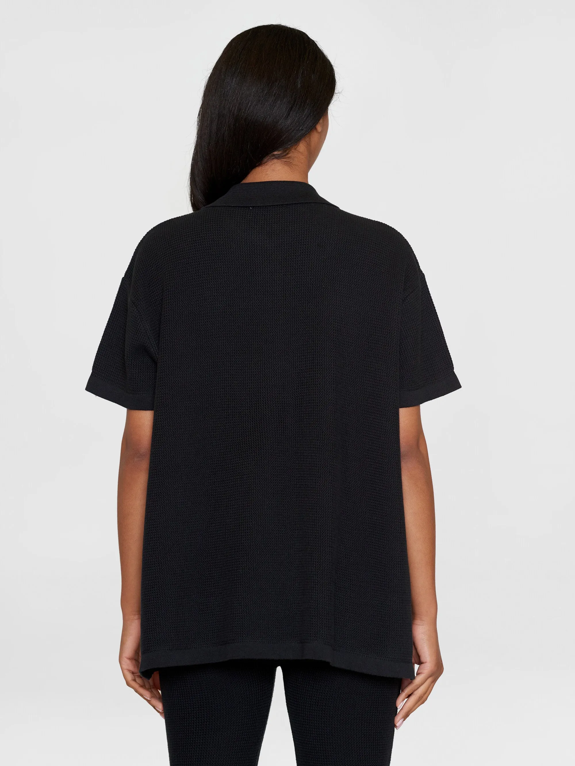 Loose short sleeve polo - GOTS/Vegan - Black Jet