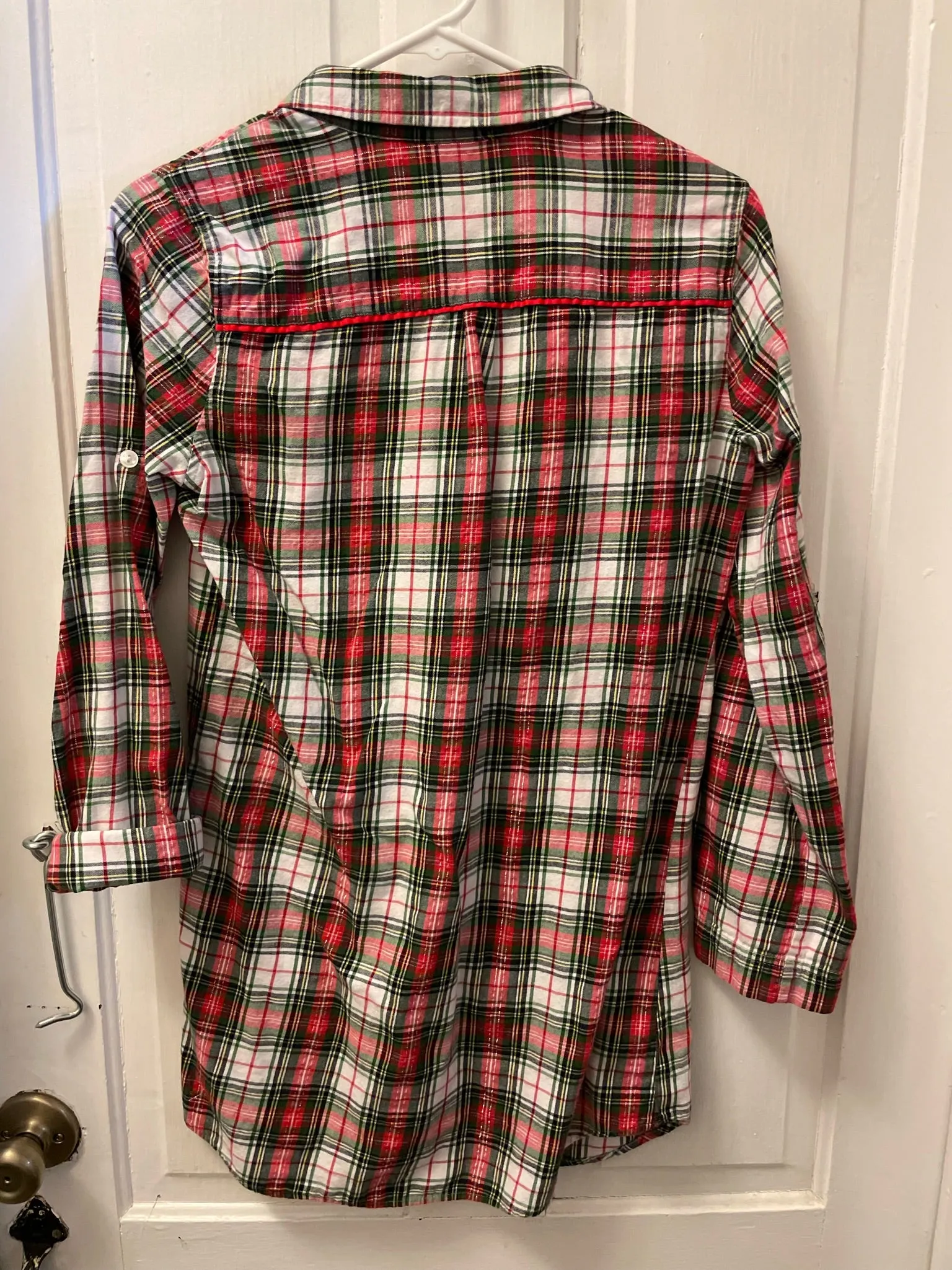 <€€ Womens/Juniors XSmall Victoria’s Secret Red Green Plaid Long Sleeve Flannel Shirt