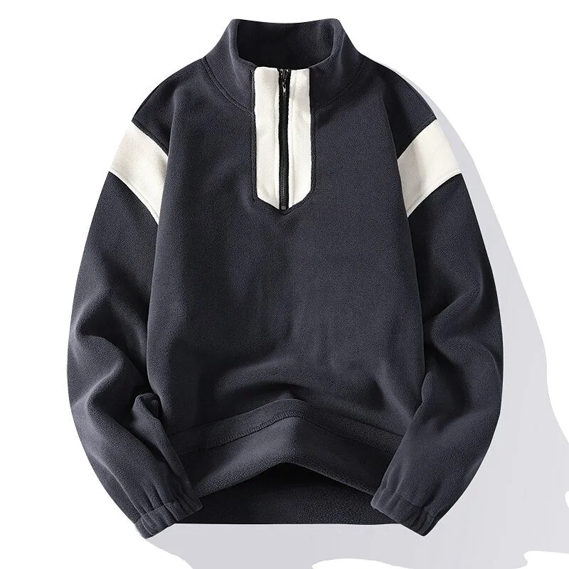 Man Sweatshirts Autumn Winter Austrian Grain Fleece Thickened Hoodie Men High Neck Fashion Streetwear Long Sleeve Warm Tops