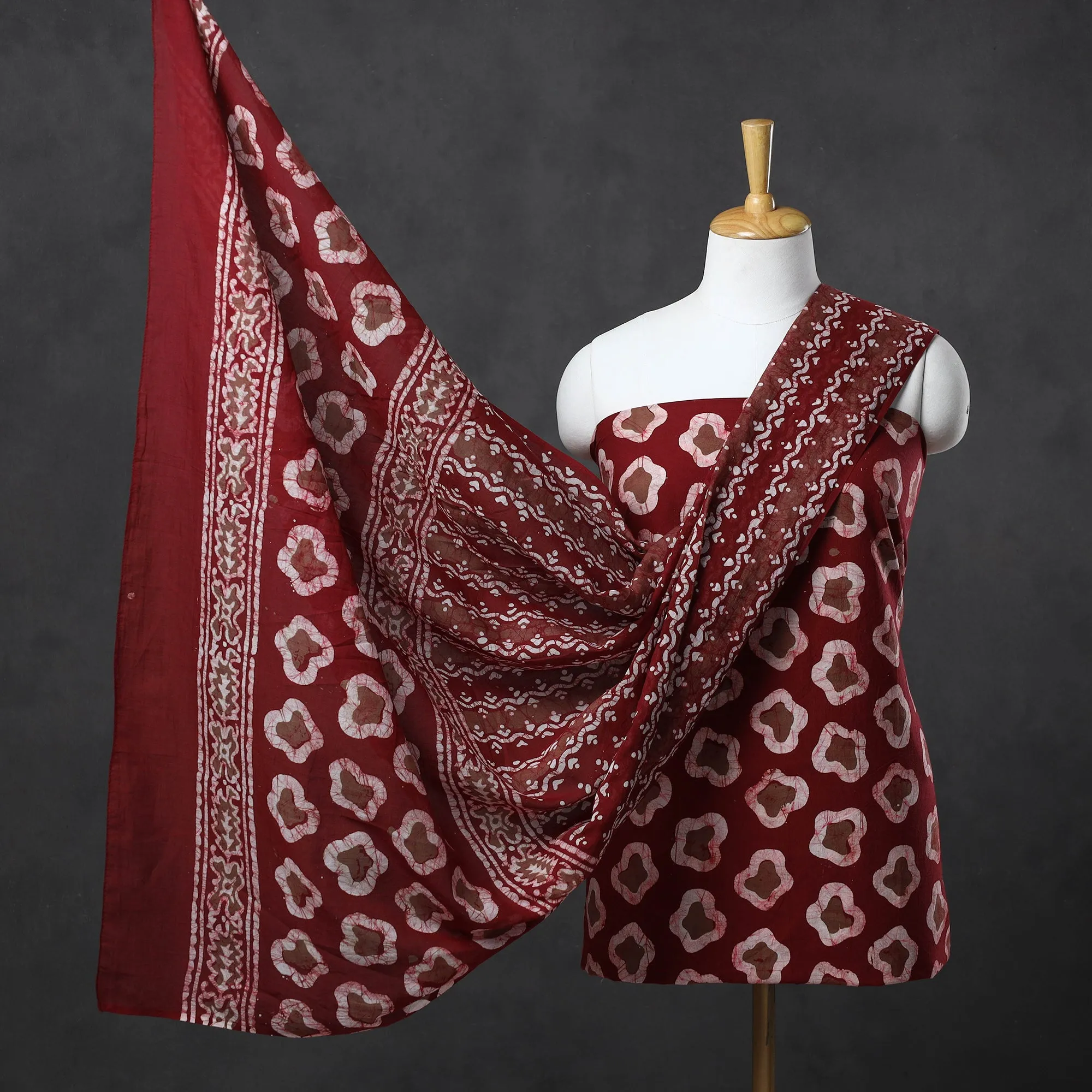 Maroon - Kutch Print 3pc Cotton Batik Dress Material 01