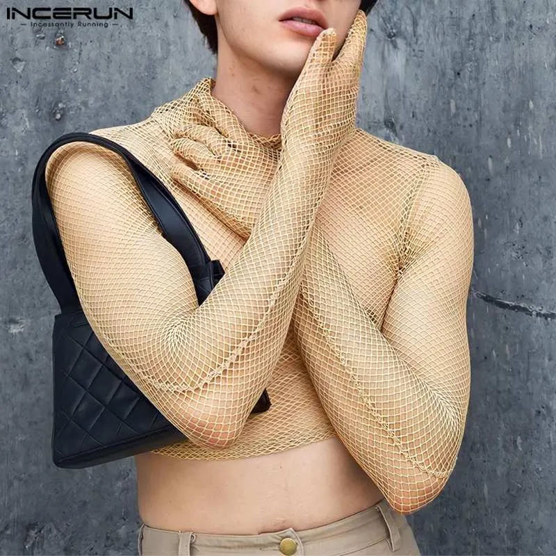 Men T Shirt Mesh Transparent Turtleneck Streetwear Long Sleeve M S4999458