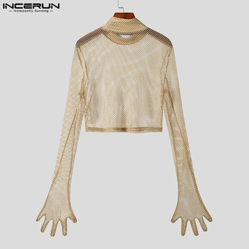 Men T Shirt Mesh Transparent Turtleneck Streetwear Long Sleeve M S4999458