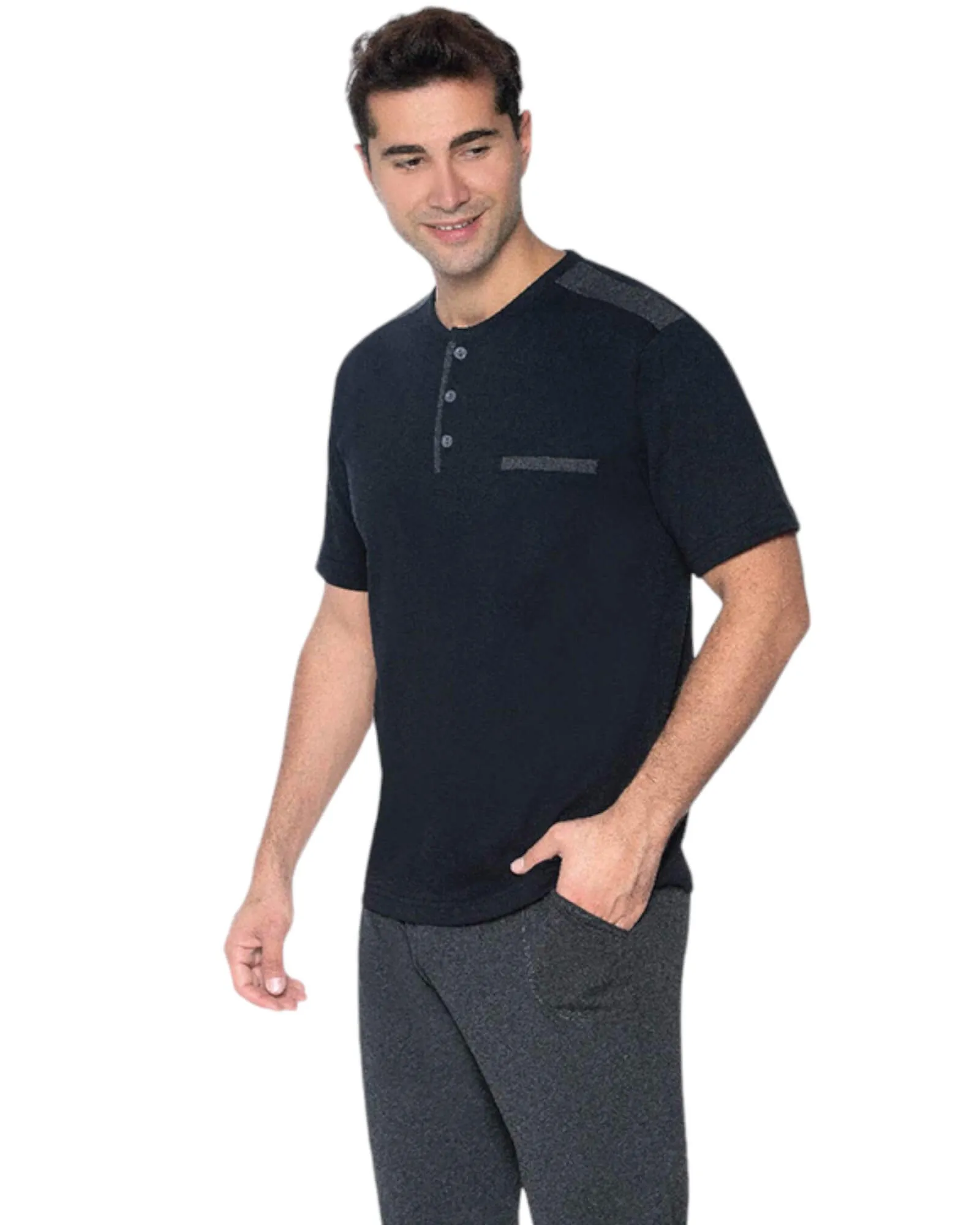 Men'Comfortable Lounge Set Plain Long Pants with Matching Short Sleeve Round Neck T-Shirt