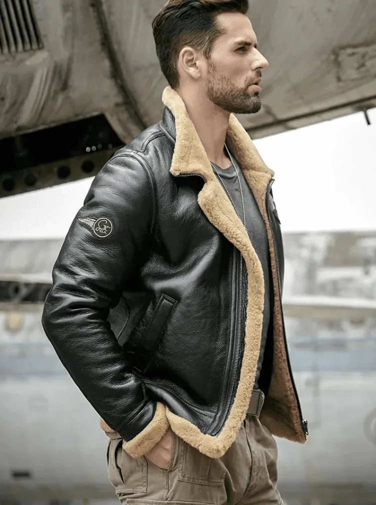 Mens B3 Bomber Aviator Shearling Leather Jacket