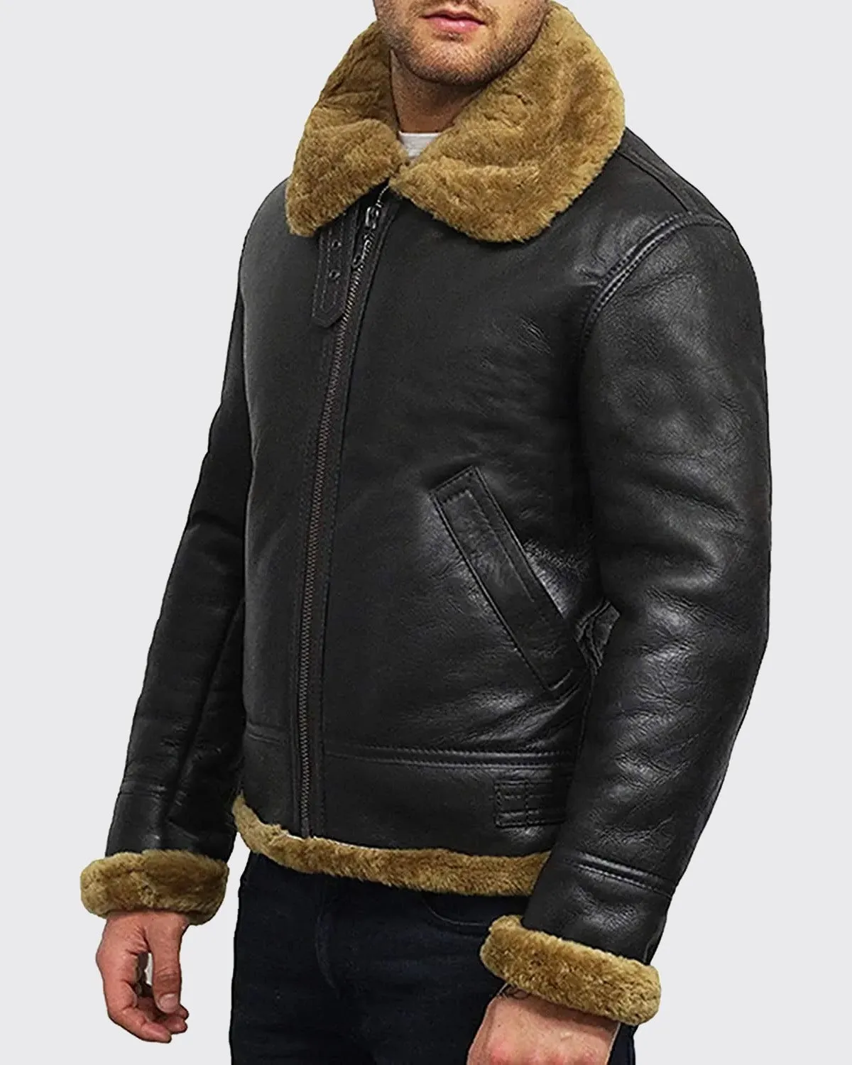 Men's Brown Sheepskin Shearling Jacket - B3 Aviator Flying Jacket