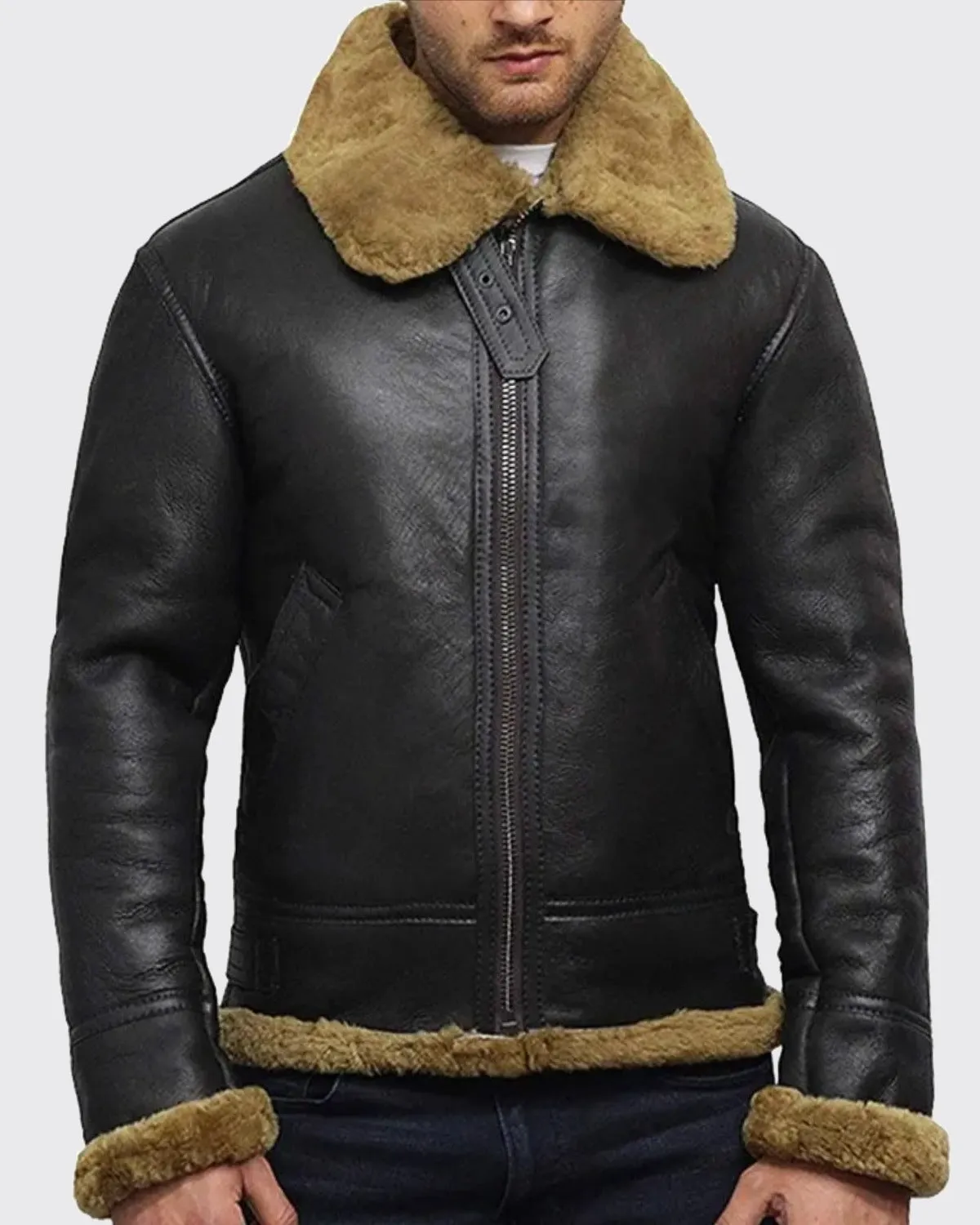 Men's Brown Sheepskin Shearling Jacket - B3 Aviator Flying Jacket