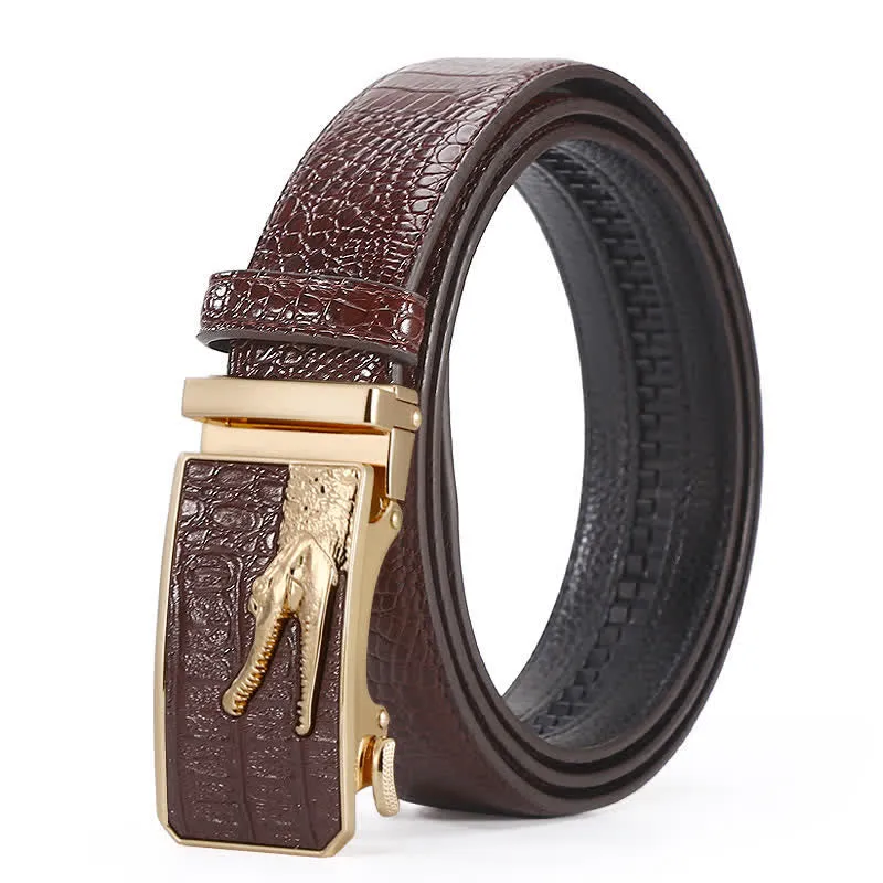 Men's Crocodile Pattern Automatic Buckle Leather Belt