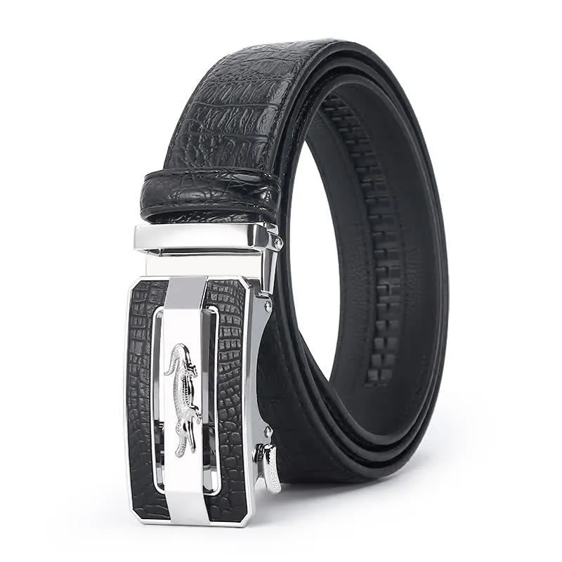 Men's Crocodile Pattern Automatic Buckle Leather Belt