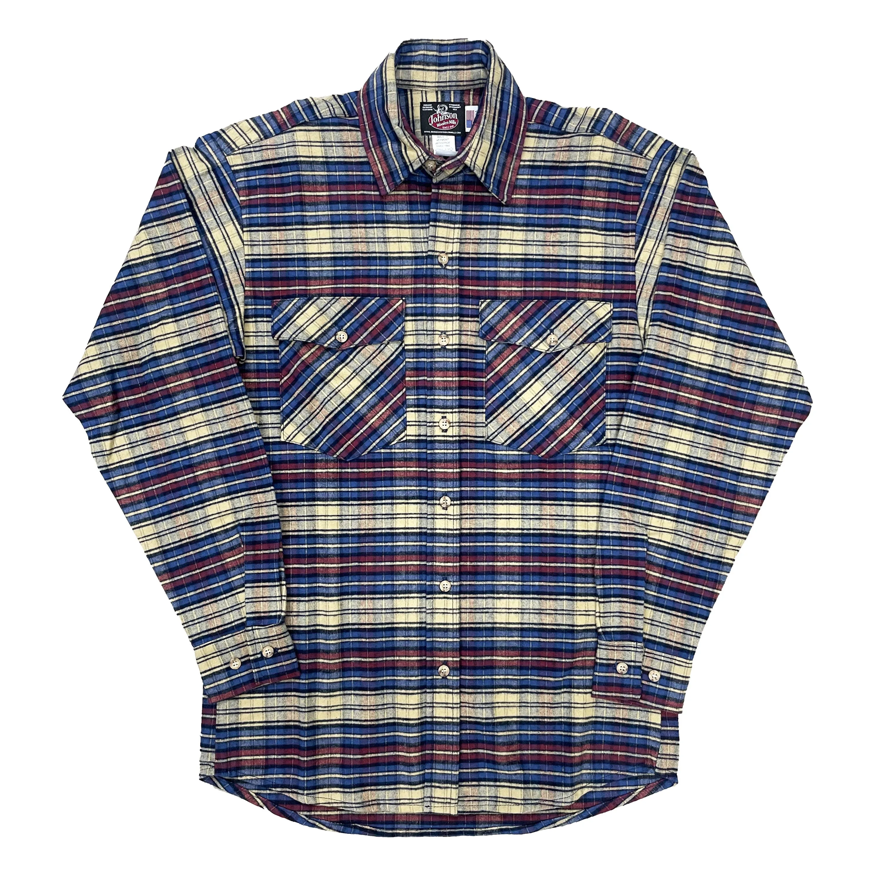 Mens Flannel Button Shirt - Blue, Maroon, & Tan