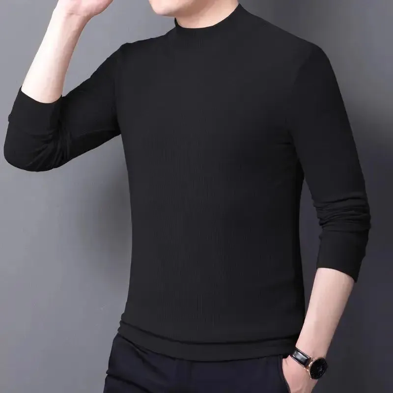 Men's Original Shirts Fall/Winter T-Shirt Fashionable Inner Wear for Men Slim Fit Turtleneck Shirt Solid Black Long Sleeve Shirt