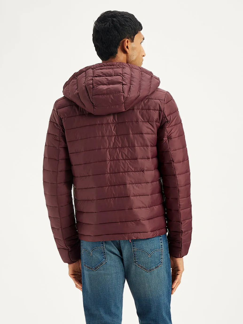 Men's Quilted Maroon Hooded Puffer Jacket